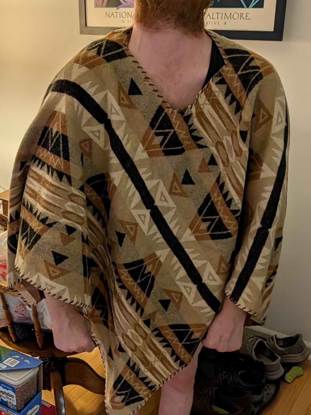 Ralph Lauren Tan Black Brown Geometric Poncho
